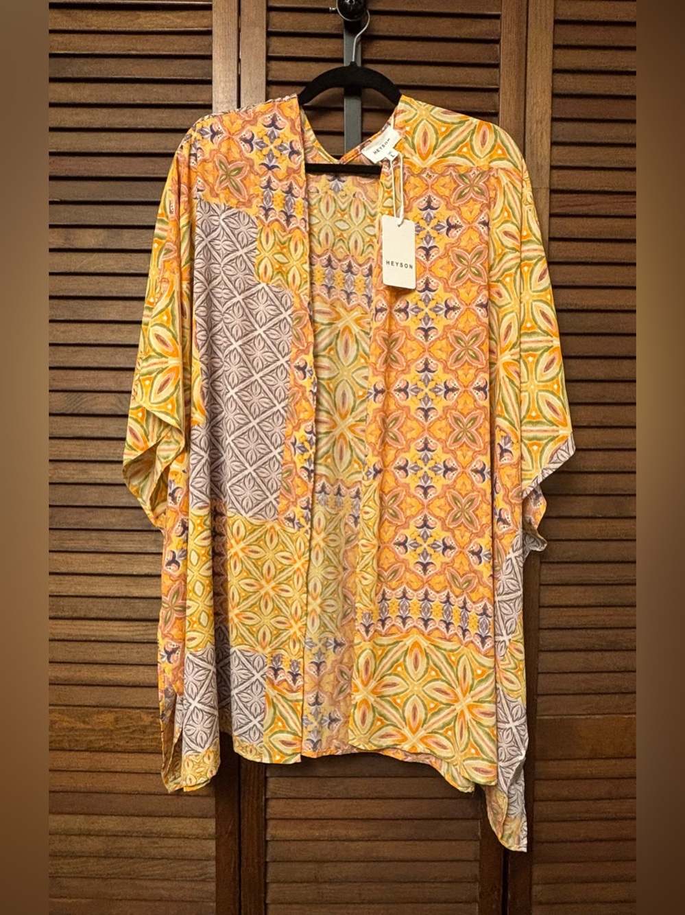 NWT Heyson Yellow Orange Patchwork Style Kimono Boho Tunic